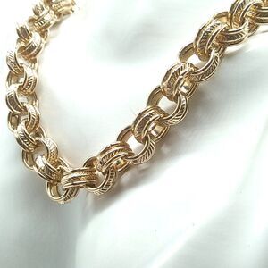 Cable Link Chain Necklace Textured & Smooth Interwoven Round Links Gold-tone